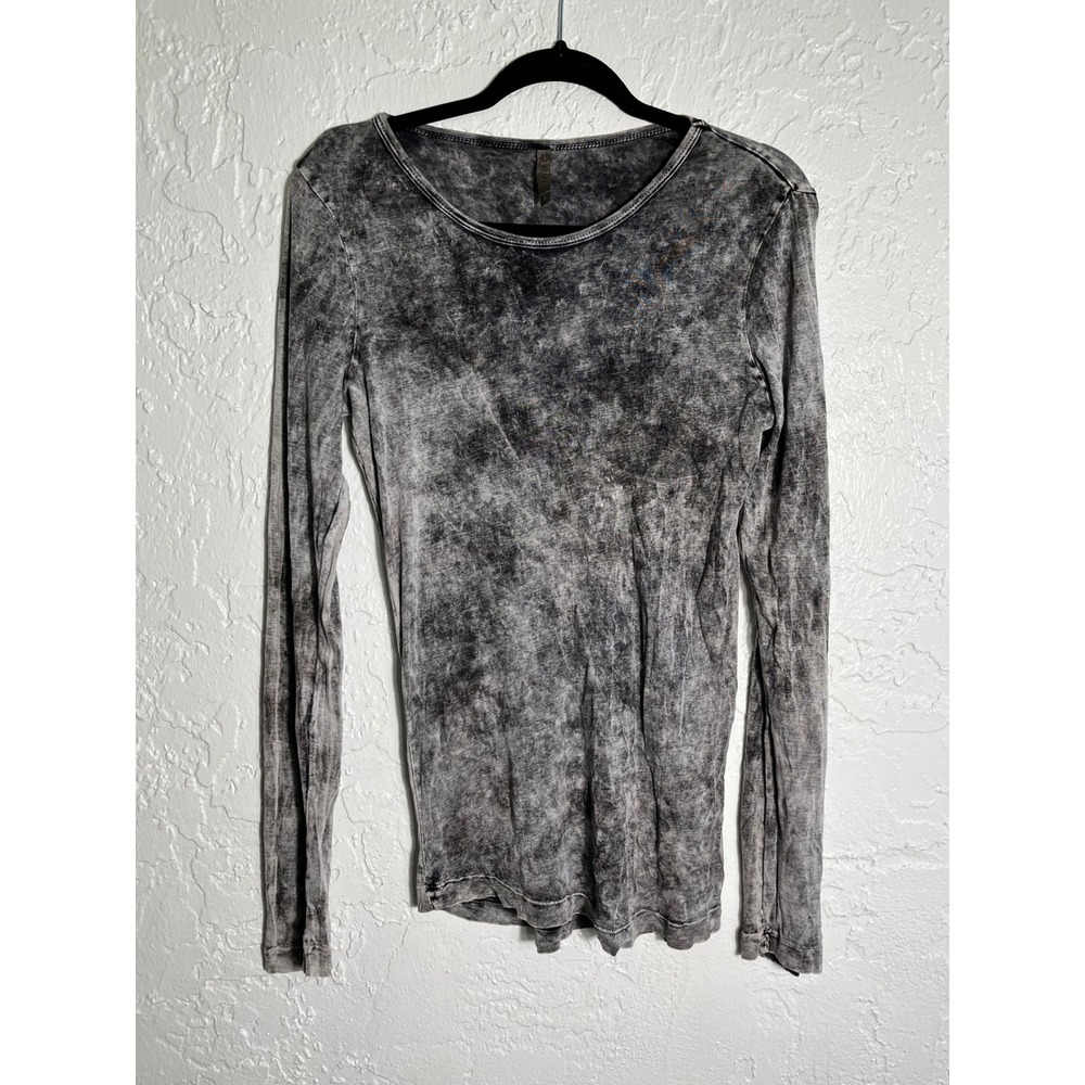 XCVI Supima Cotton Long Sleeve Tee Gray Mineral Wash Top Size Large